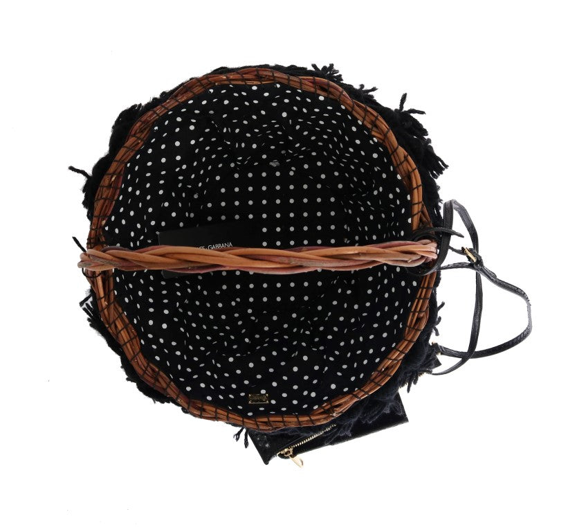 Sac seau chic en peau de serpent beige et noir