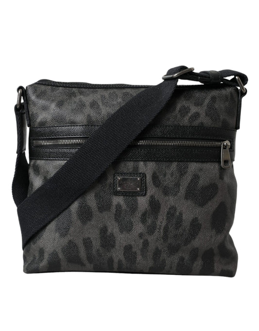 Bolso bandolera de piel de PVC con estampado de leopardo gris