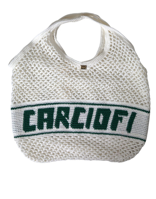 Sac fourre-tout en coton tricoté blanc et vert avec logo