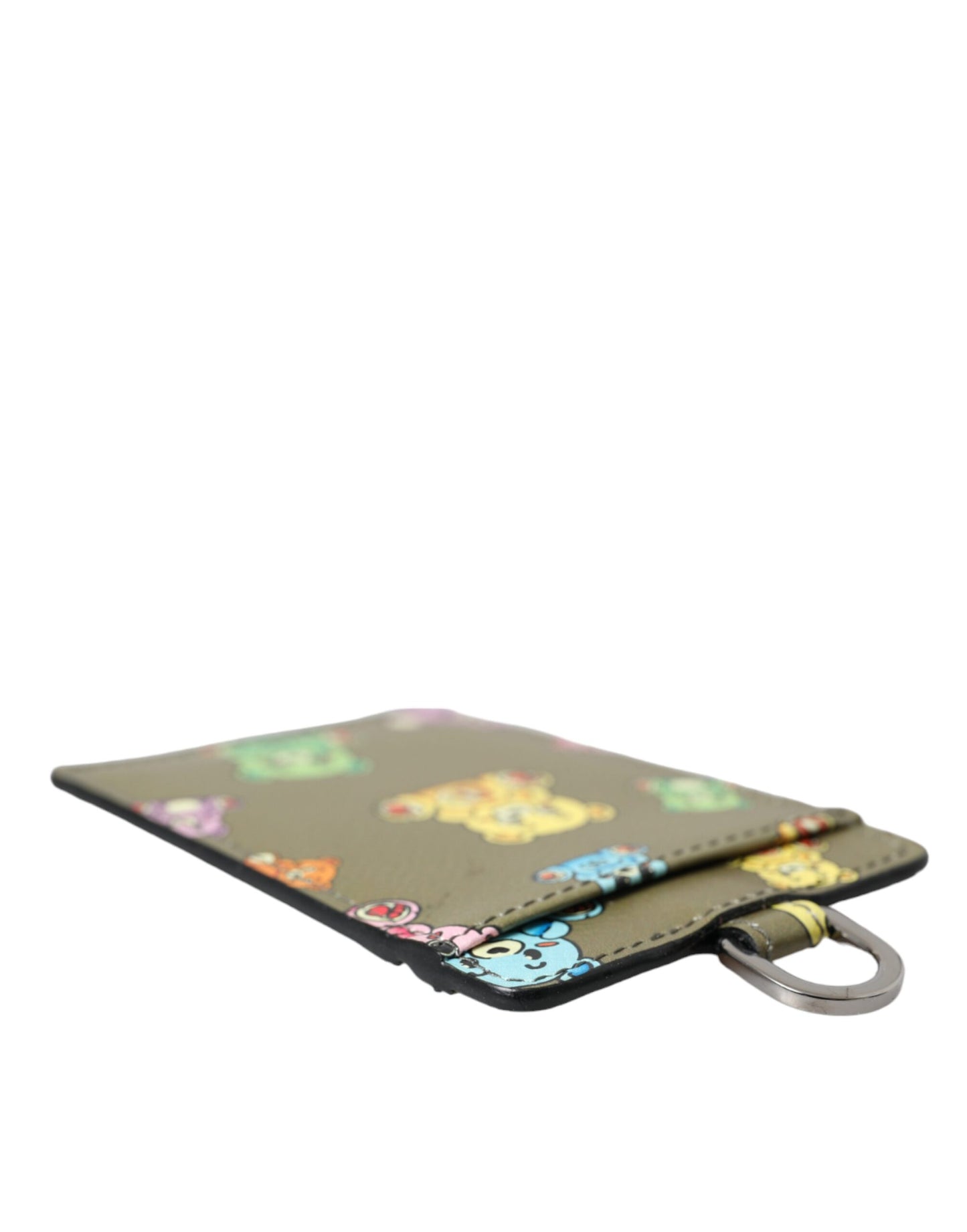 Portefeuille porte-cartes en cuir vert armée pour femme, motif ours en peluche