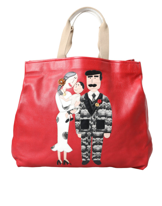 Bolsa de compras de cuero rojo con parche #DGFamily