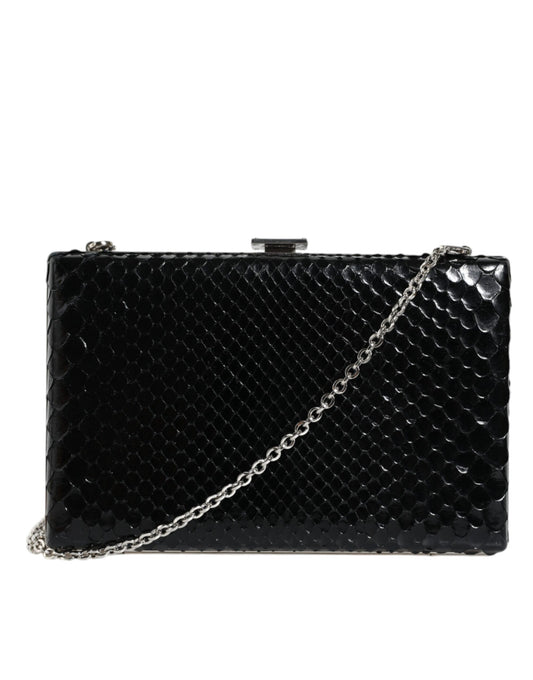 Mini sac bandoulière en cuir noir avec cadre argenté