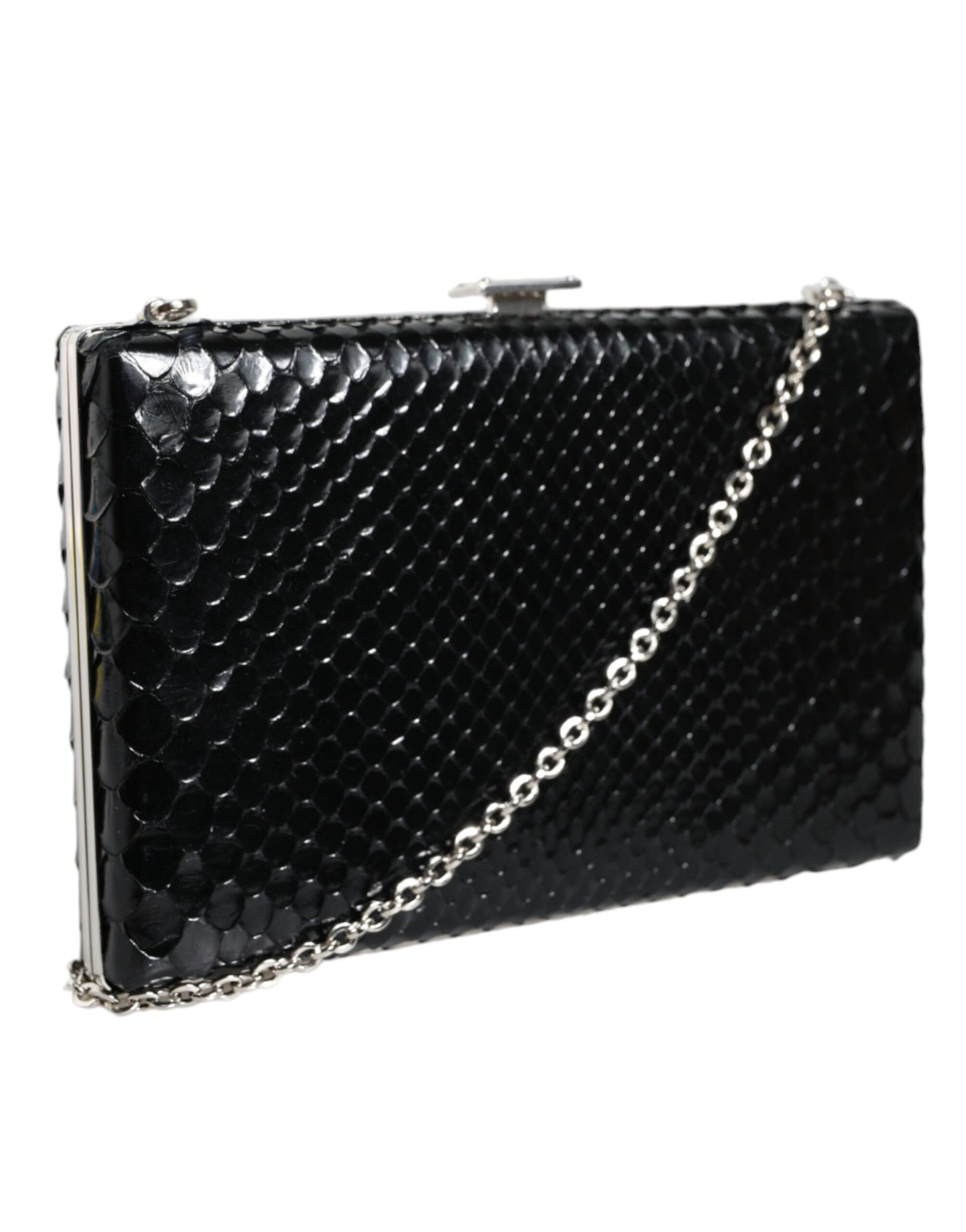 Mini sac bandoulière en cuir noir avec cadre argenté