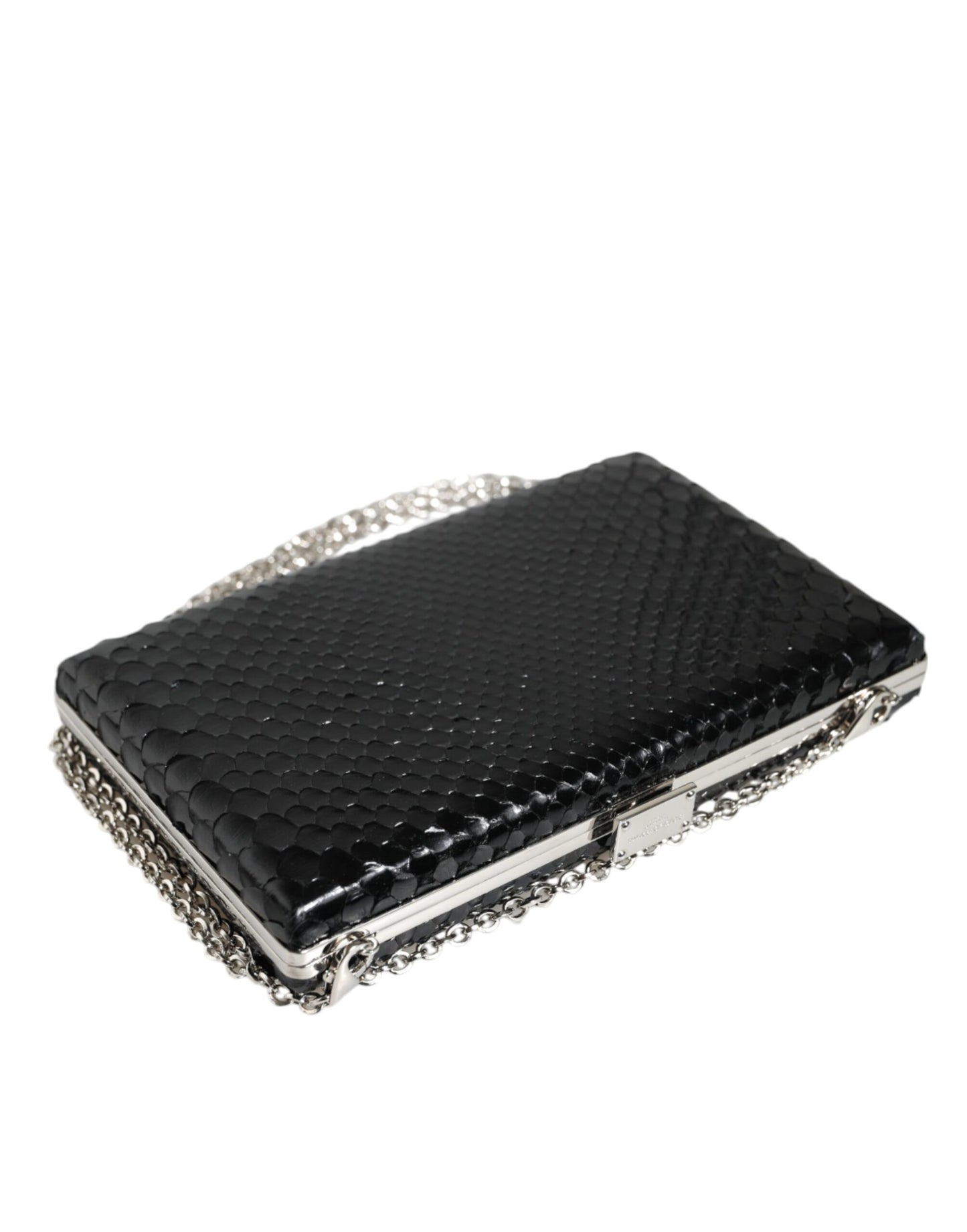 Mini sac bandoulière en cuir noir avec cadre argenté