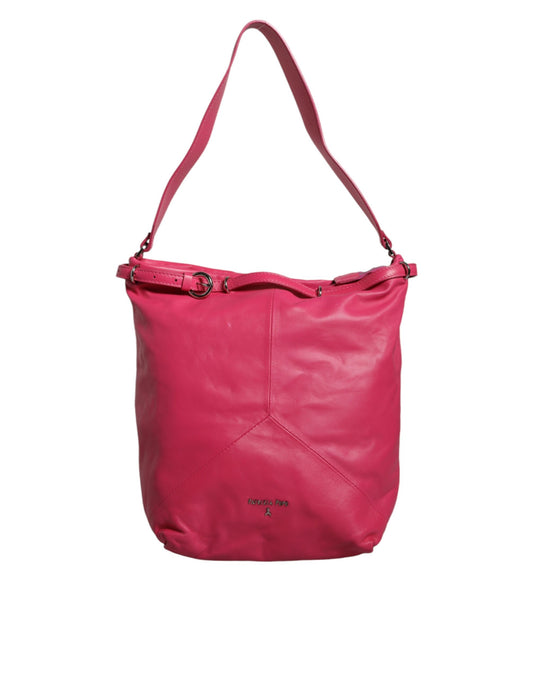 Bolso tote de hombro de cuero rosa fucsia