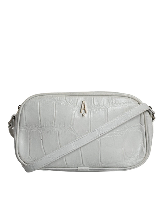 Sac bandoulière en cuir blanc imprimé crocodile
