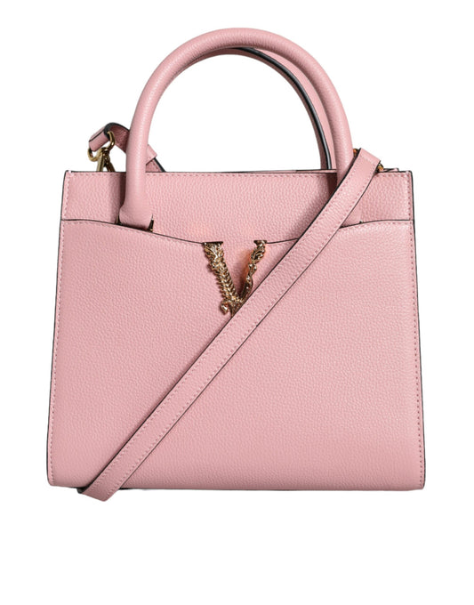 Bolso bandolera pequeño rosa de piel de becerro granulada con asa superior