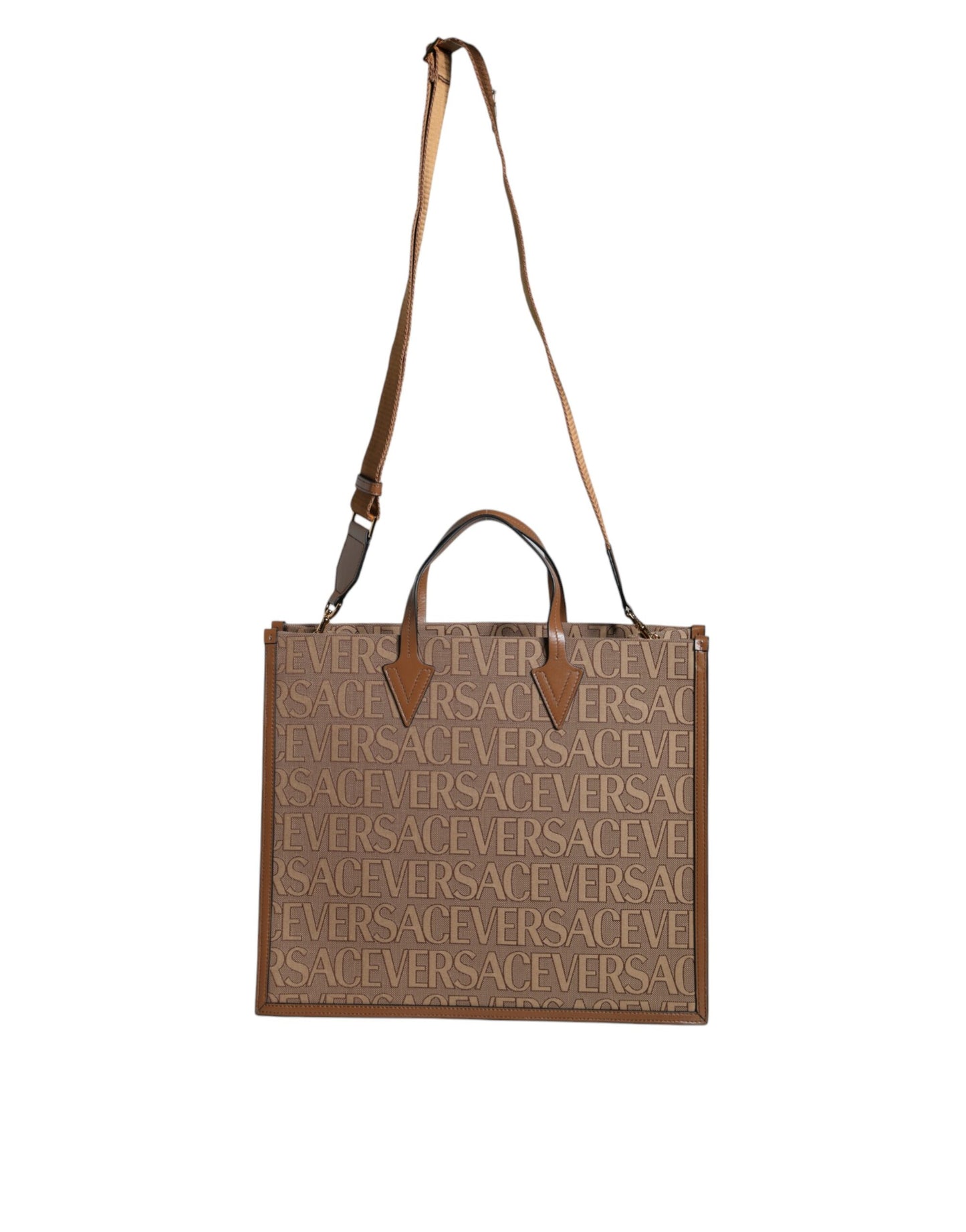 Bolso bandolera marrón con asa superior de piel jacquard y logotipo