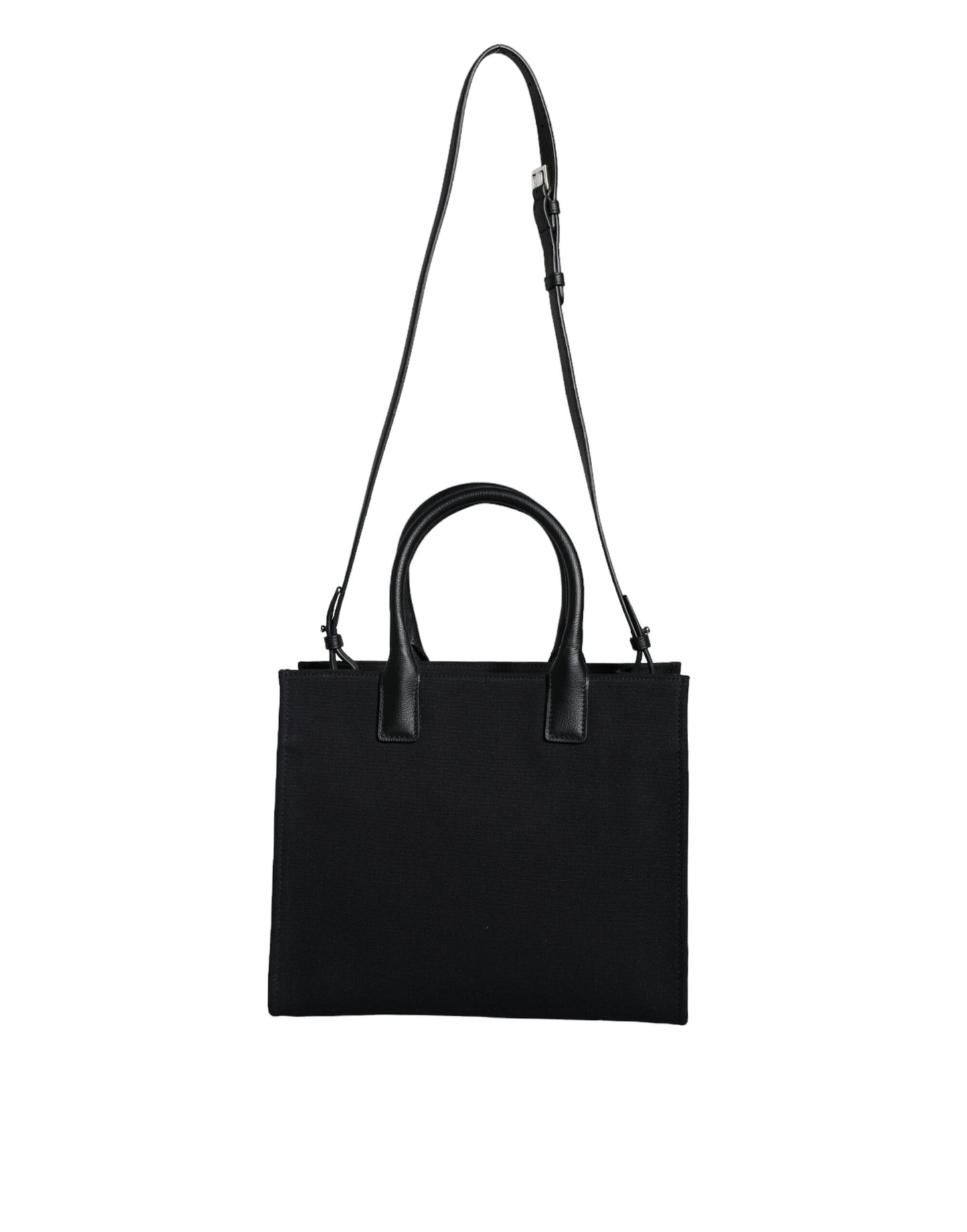 Bolso bandolera de lona negra con asa superior, de cuero y logotipo