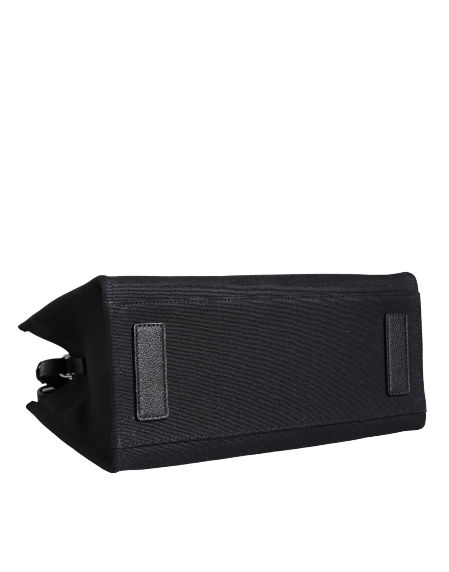 Bolso bandolera de lona negra con asa superior, de cuero y logotipo