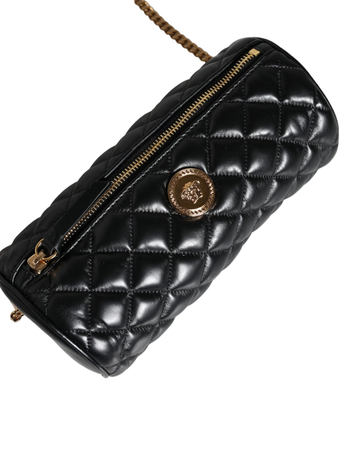Mini bolso bandolera de piel de cordero acolchada negra