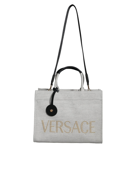 Bolso bandolera de lona blanca con asa superior, de cuero y logotipo