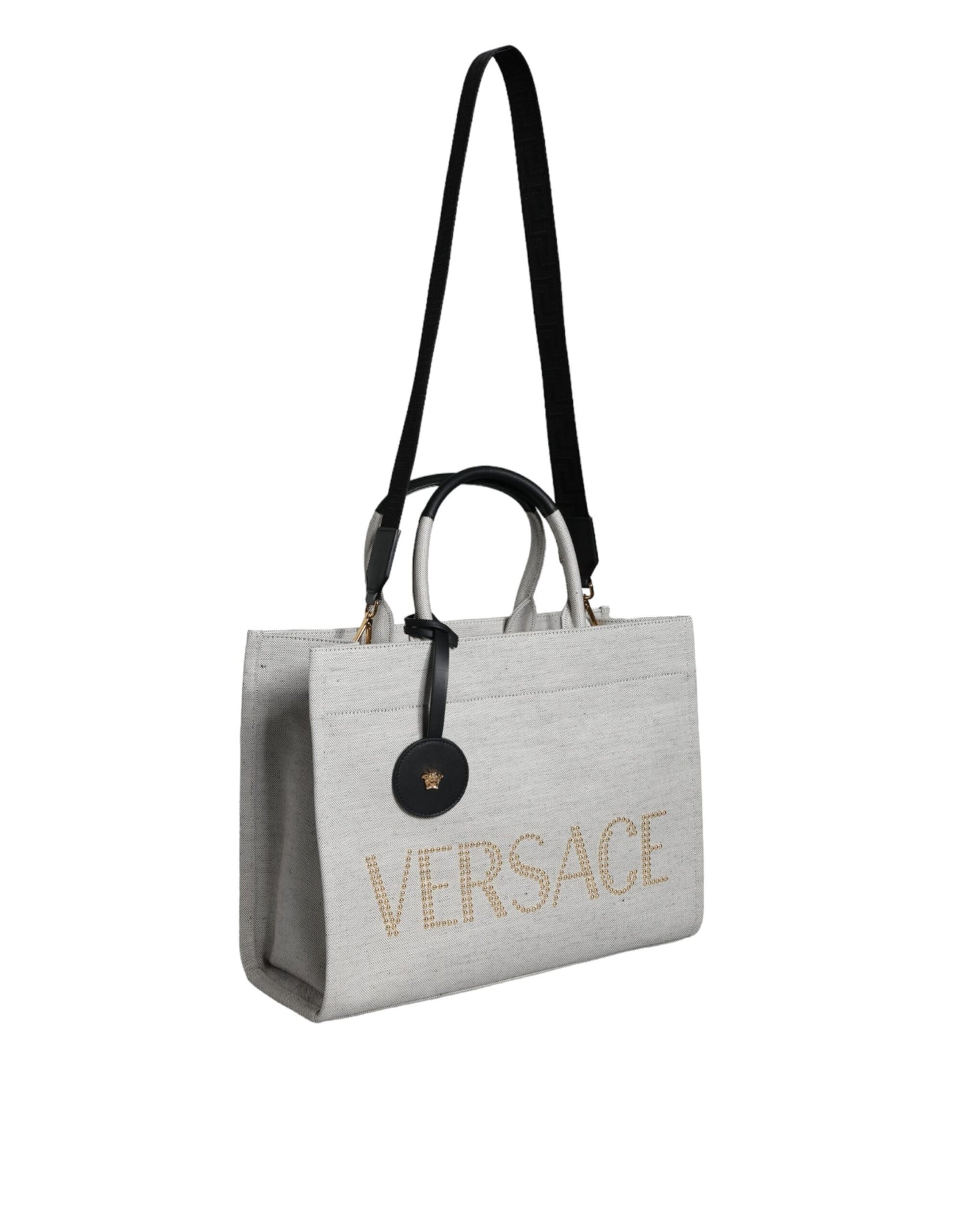 Bolso bandolera de lona blanca con asa superior, de cuero y logotipo