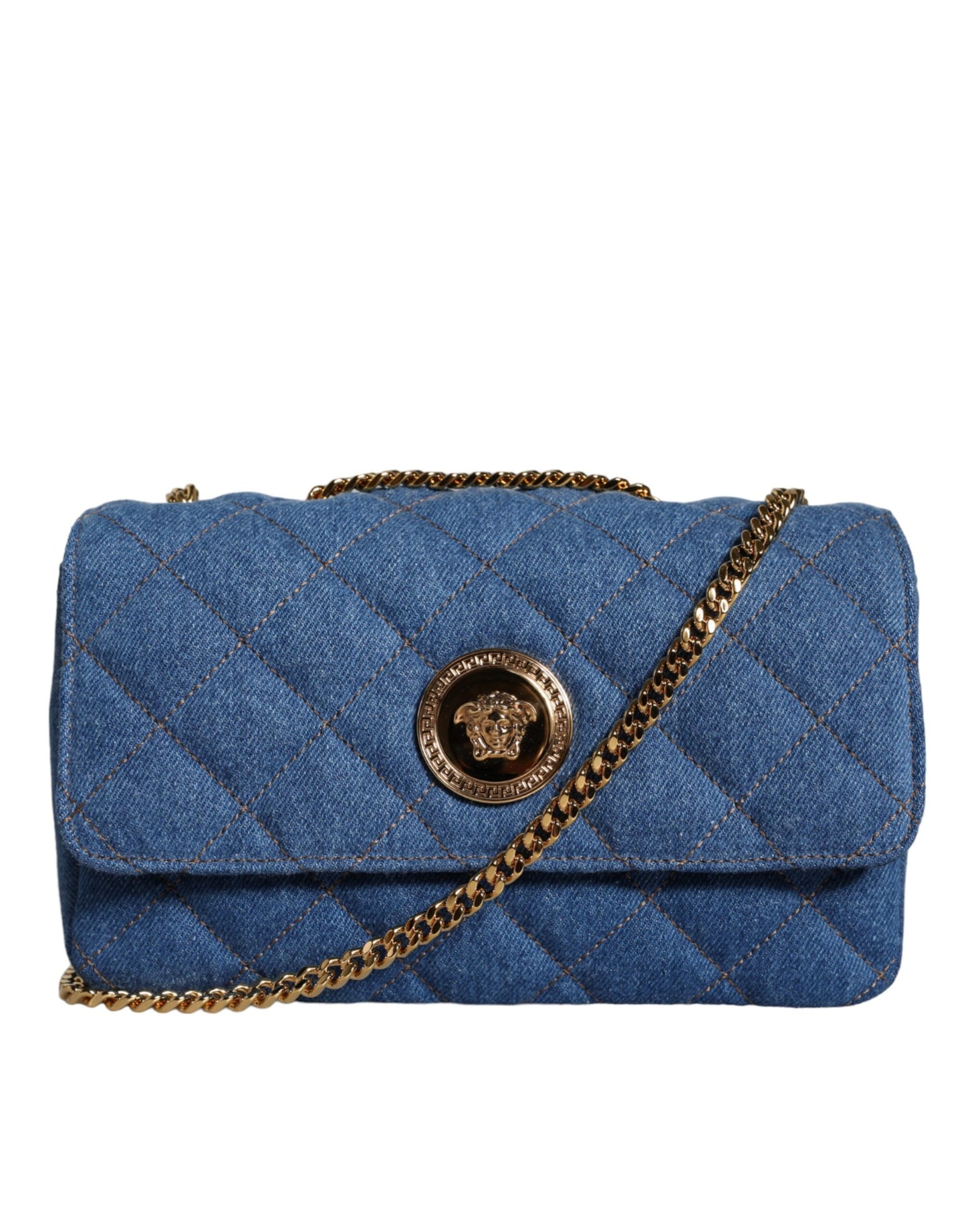 Bolso bandolera de piel vaquera acolchada azul
