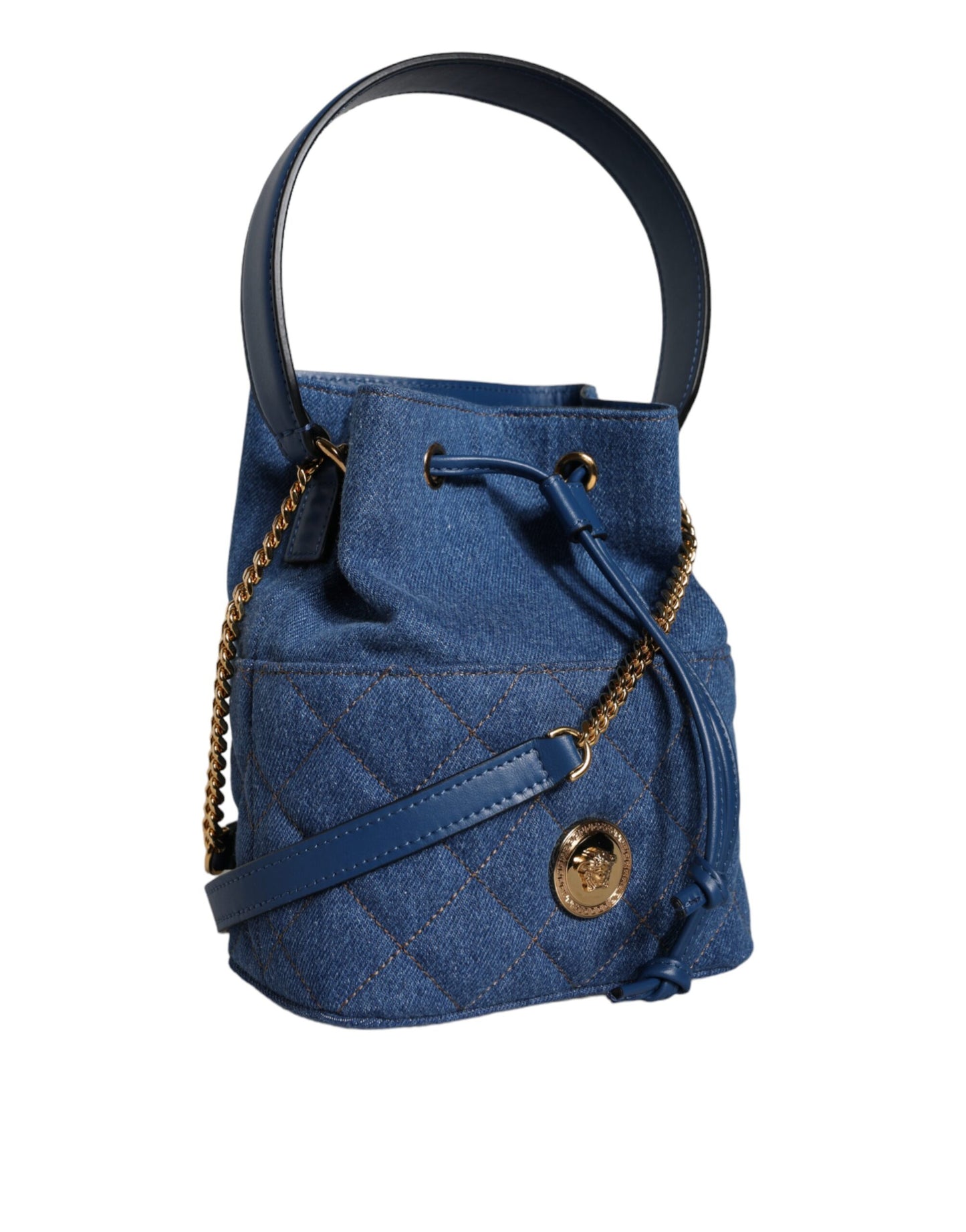 Bolso bandolera de piel vaquera acolchada azul