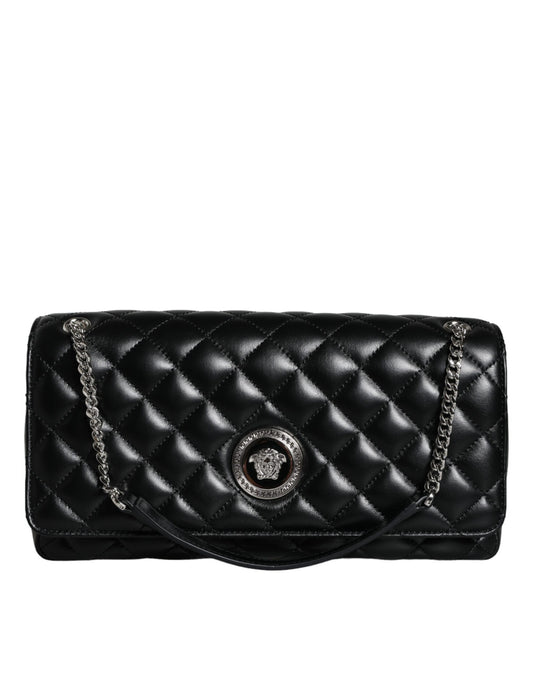 Bolso bandolera de piel de cordero acolchada negra