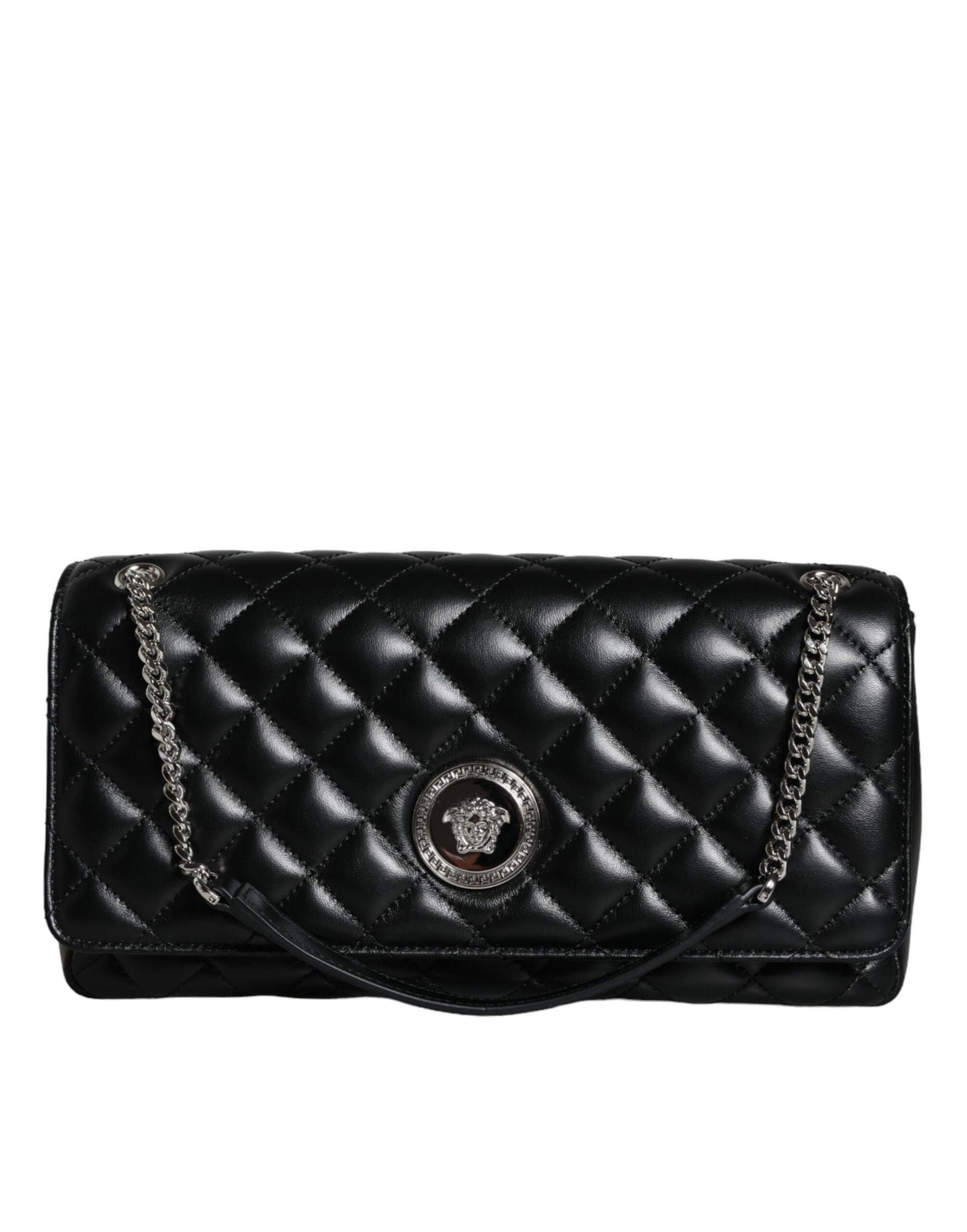 Bolso bandolera de piel de cordero acolchada negra