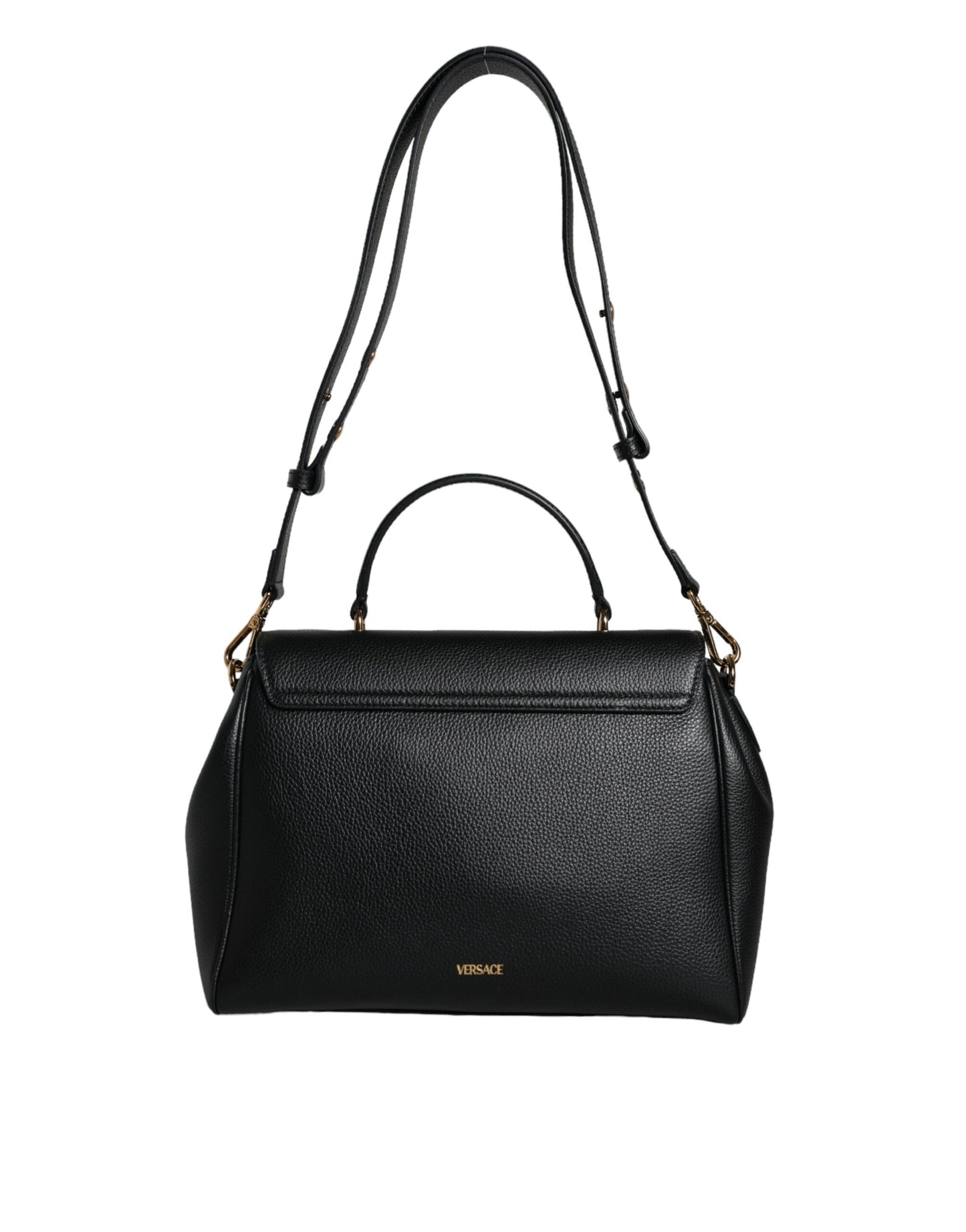 Sac bandoulière en cuir de veau grainé noir avec poignée supérieure