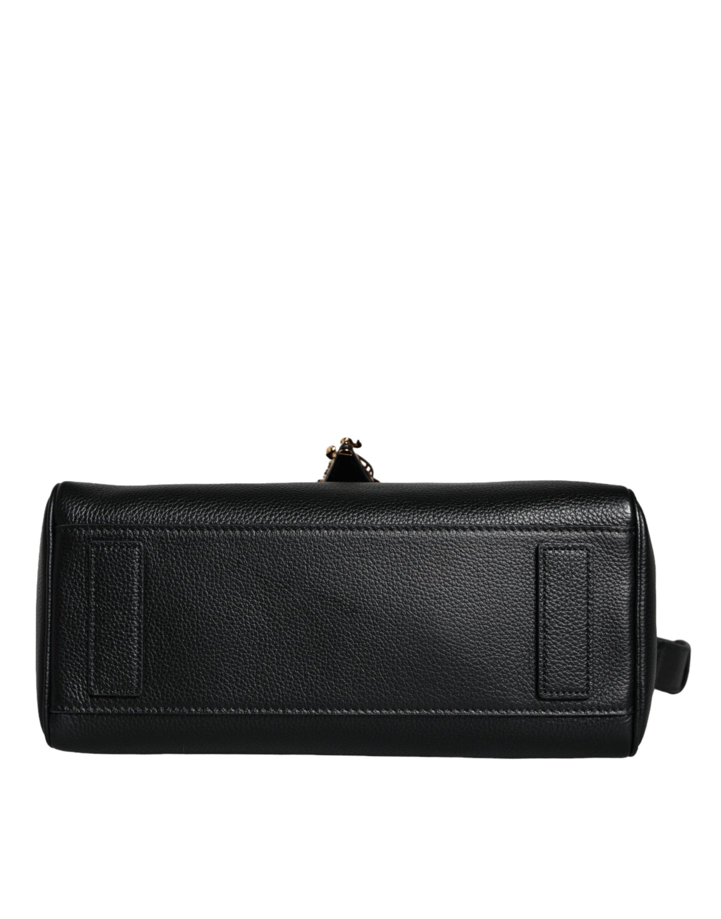 Sac bandoulière en cuir de veau grainé noir avec poignée supérieure