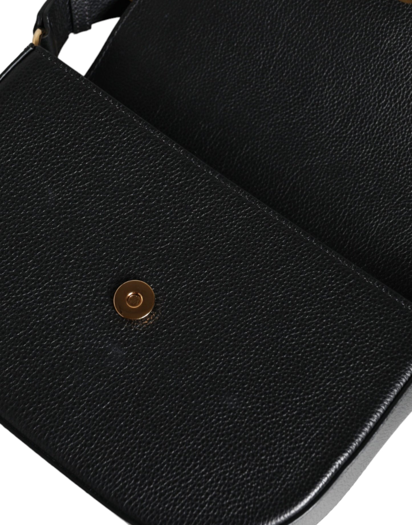 Bolso bandolera de piel de becerro granulada negra con logotipo
