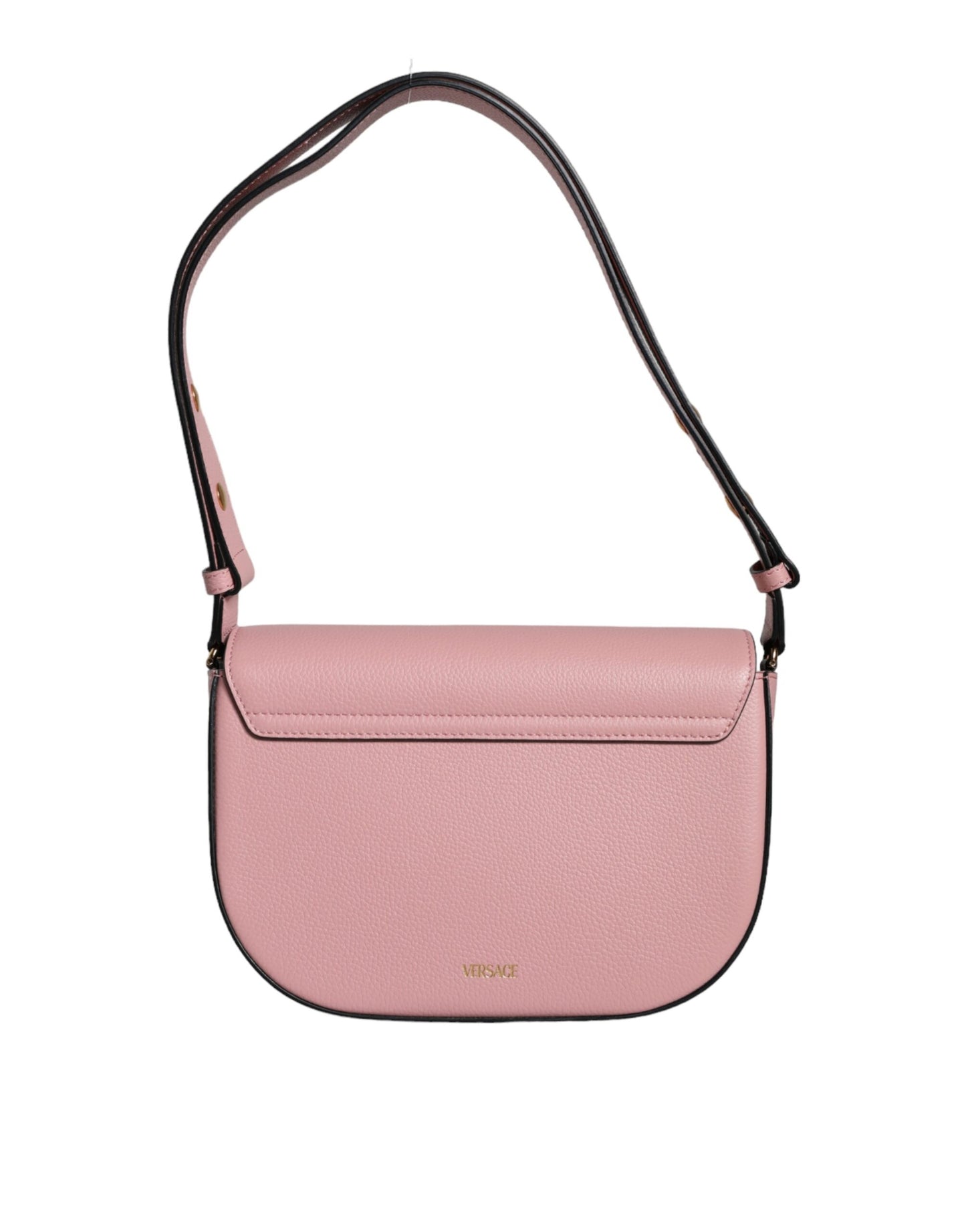 Sac à bandoulière en cuir de veau grainé rose avec logo