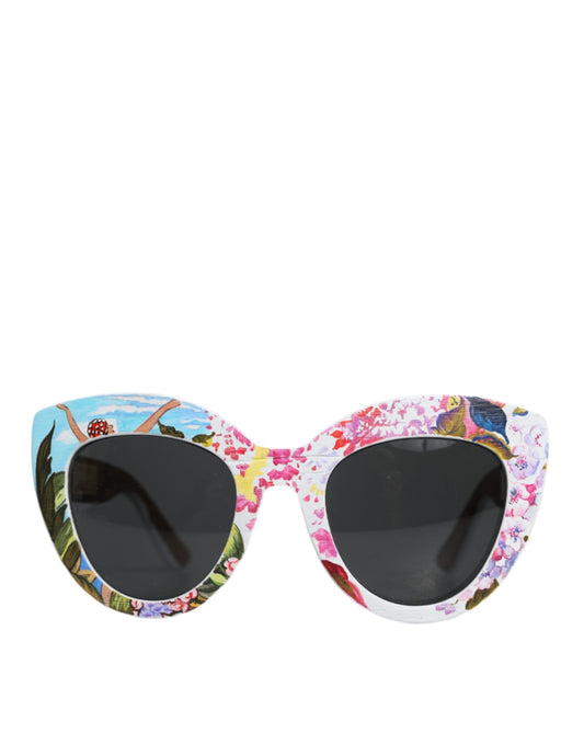 Gafas de sol multicolores con marco de latón y cristal de madera, pintadas a mano con motivos florales