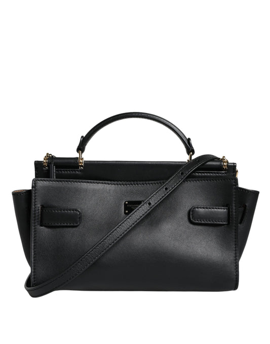 Sac bandoulière en cuir noir SICILY avec poignée supérieure