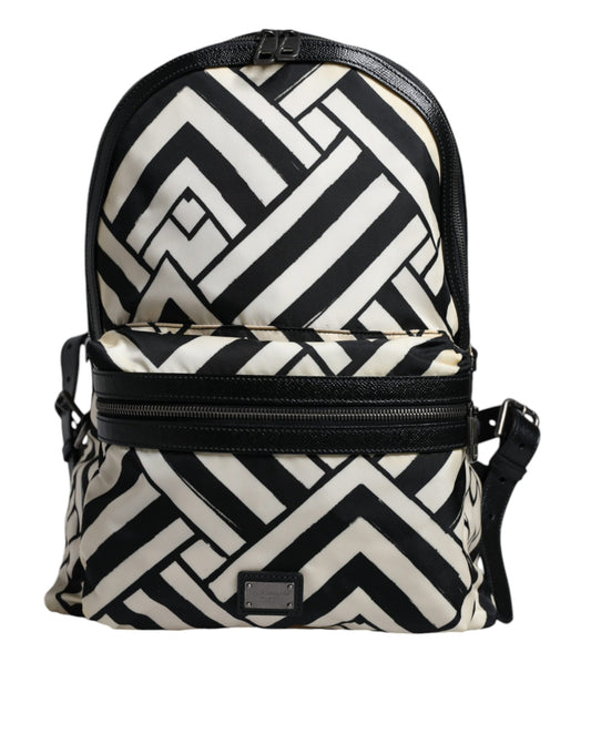 Sac à dos de voyage en cuir et nylon noir et blanc