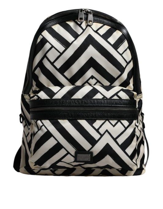 Sac à dos de voyage en cuir et nylon noir et blanc