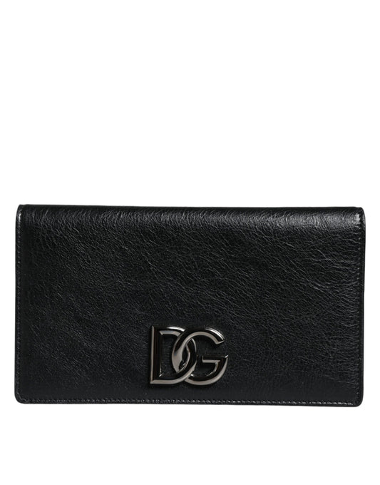 Sac bandoulière en cuir noir avec logo DG et fentes pour cartes