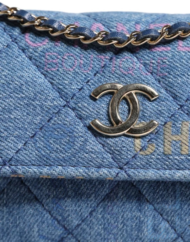 Sac bandoulière à franges imprimé micro logo Denim Mood Flap