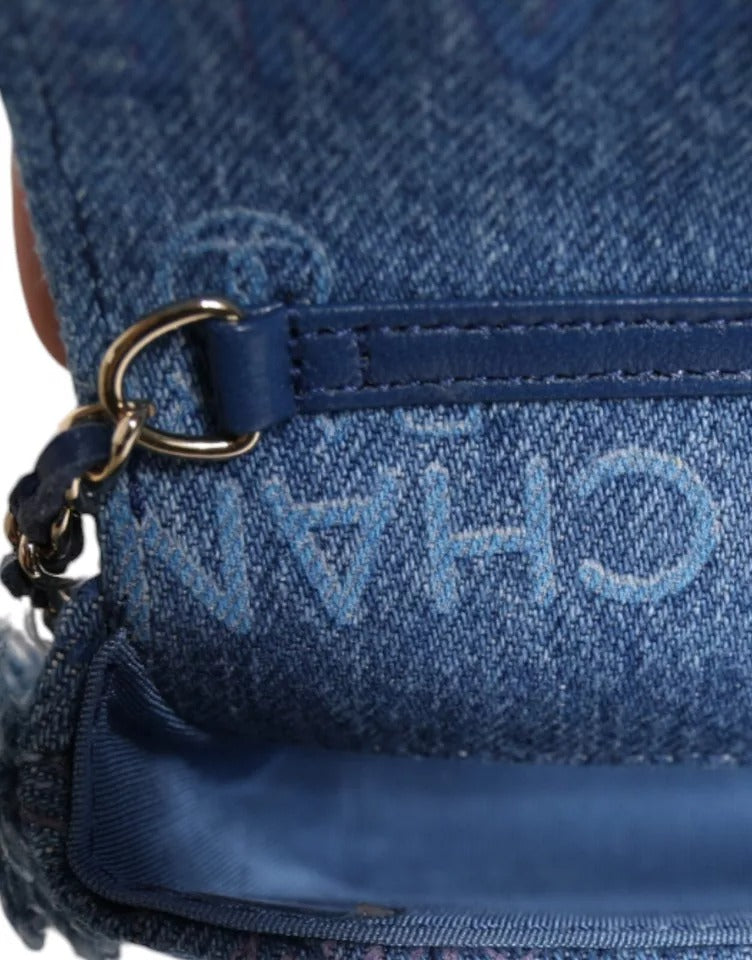 Sac bandoulière à franges imprimé micro logo Denim Mood Flap