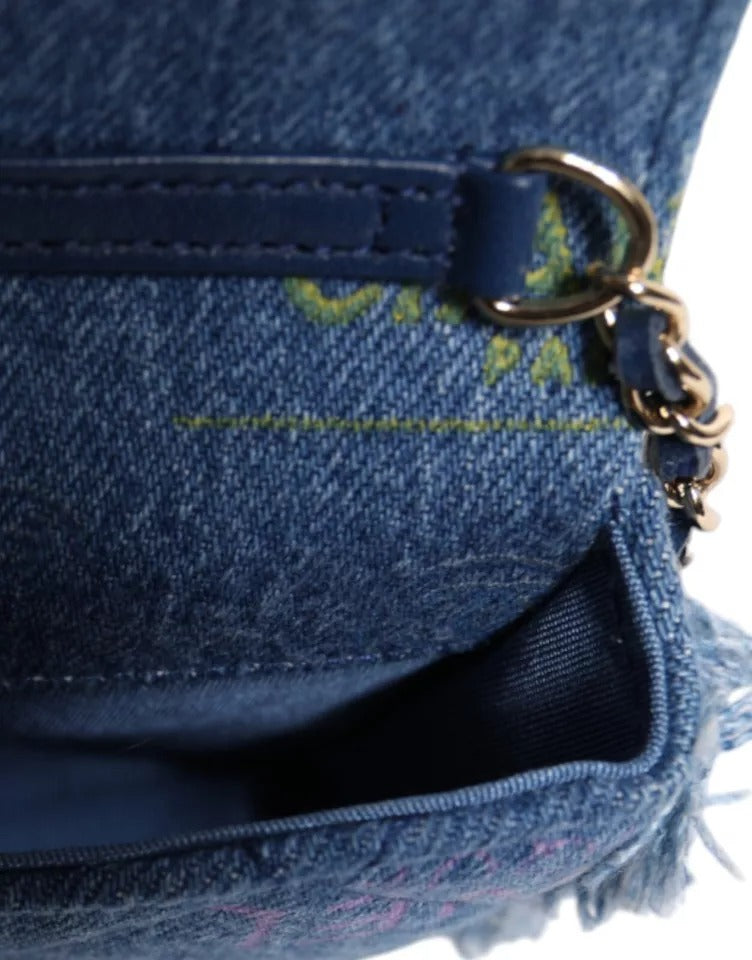Sac bandoulière à franges imprimé micro logo Denim Mood Flap