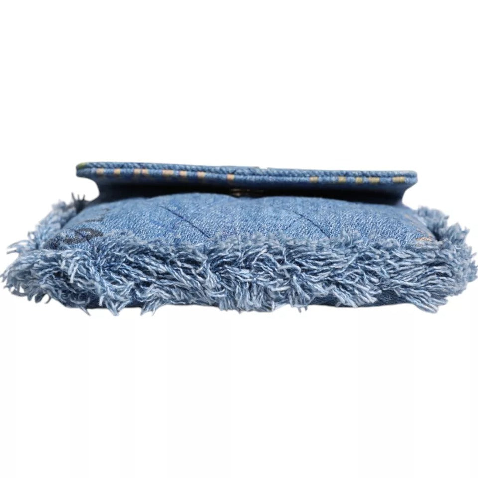 Sac bandoulière à franges imprimé micro logo Denim Mood Flap