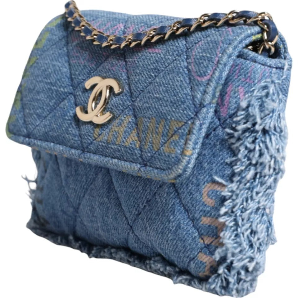 Sac bandoulière à franges imprimé micro logo Denim Mood Flap