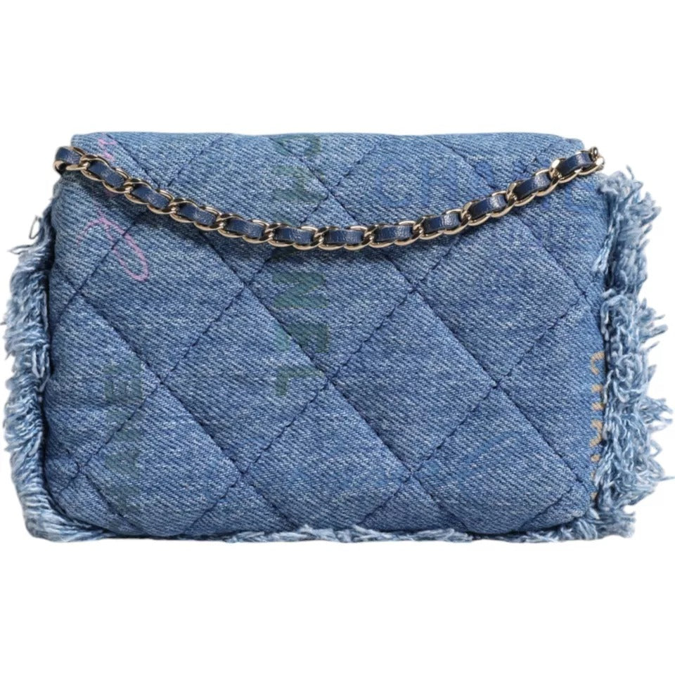 Sac bandoulière à franges imprimé micro logo Denim Mood Flap