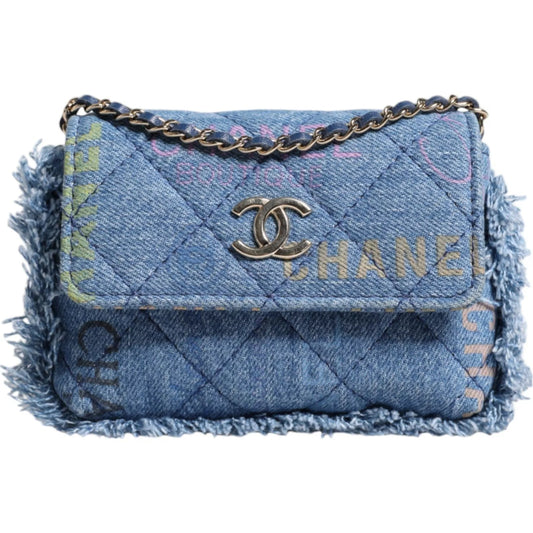 Sac bandoulière à franges imprimé micro logo Denim Mood Flap