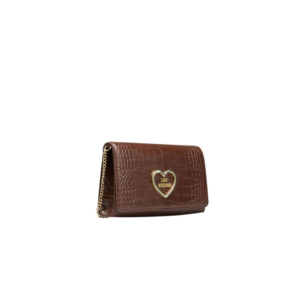 Brown Croc Embossed Crossbody Bag