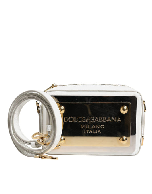Sac bandoulière en cuir blanc avec plaque logo