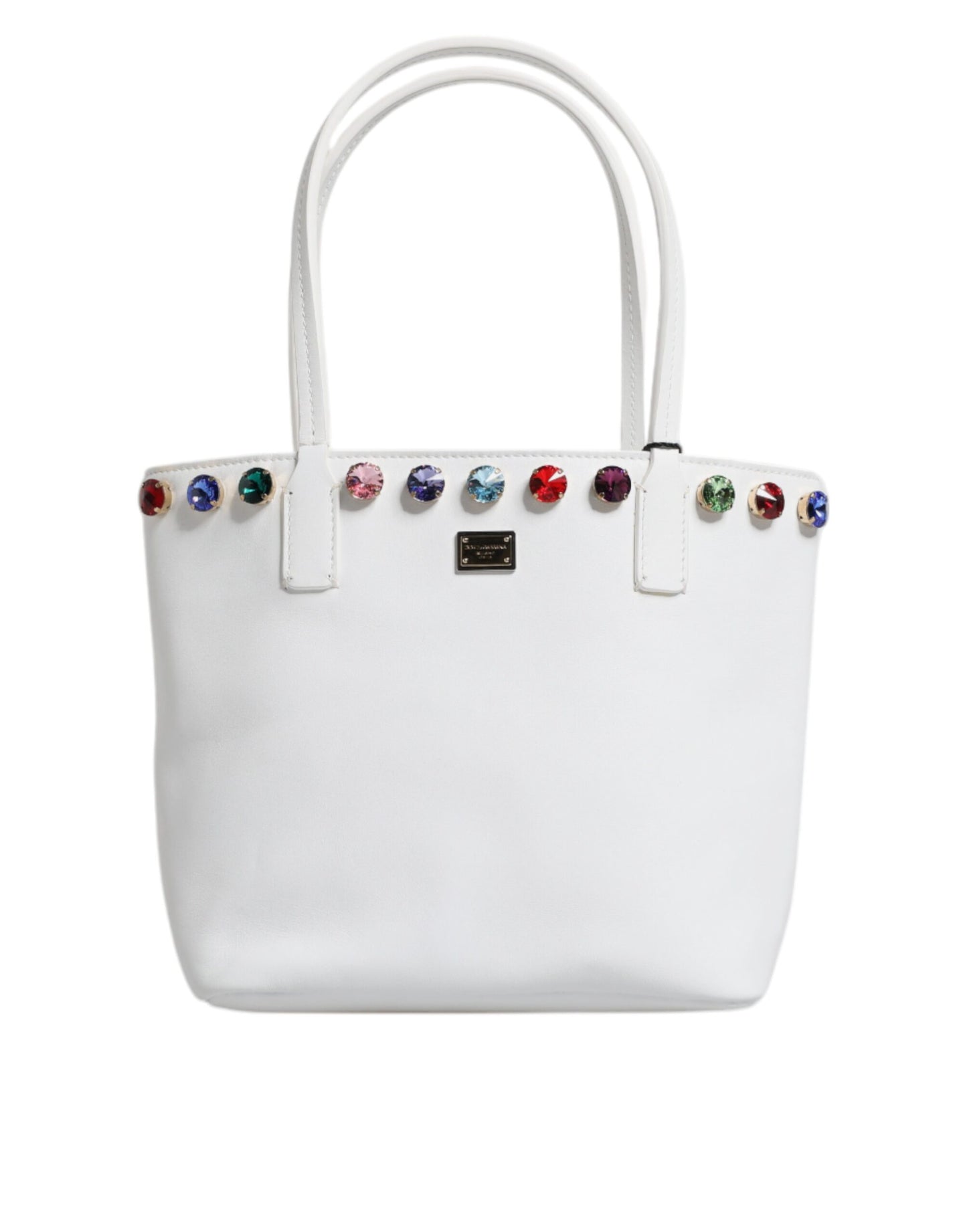 Sac fourre-tout en cuir blanc avec logo DG en cristal