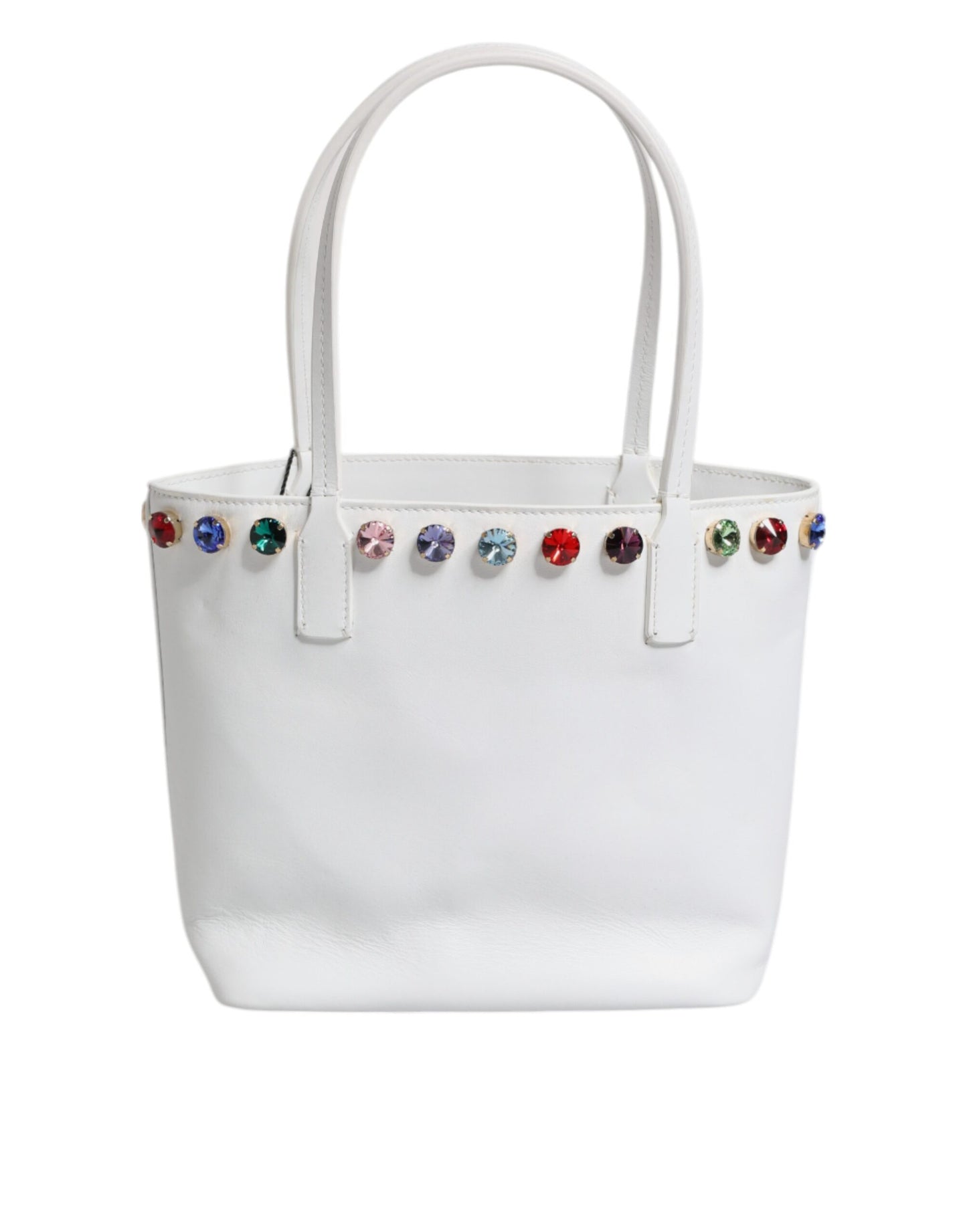 Sac fourre-tout en cuir blanc avec logo DG en cristal