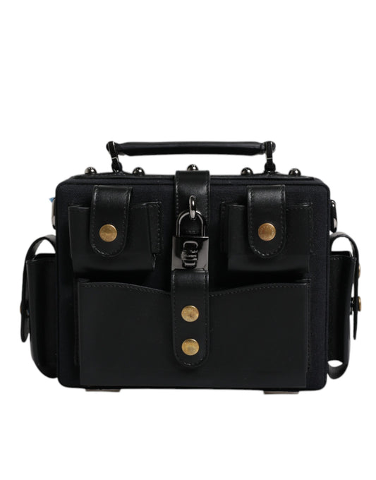 Sac à bandoulière en cuir noir avec poignée supérieure