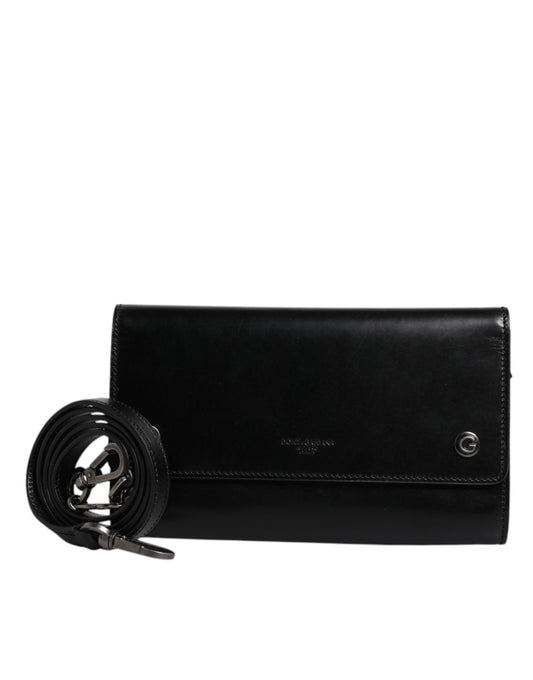 Sac bandoulière en cuir noir avec logo en relief
