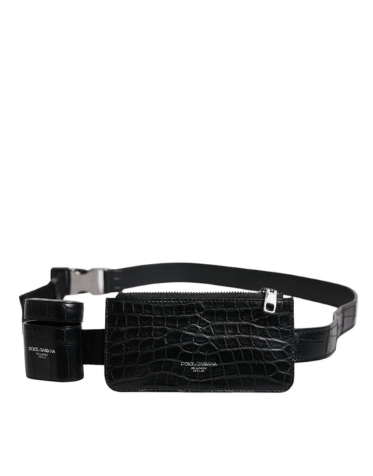 Étui porte-monnaie en cuir d'alligator noir pour Airpods