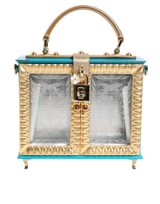 Sac à main Miss Dolce en cuir acrylique turquoise doré