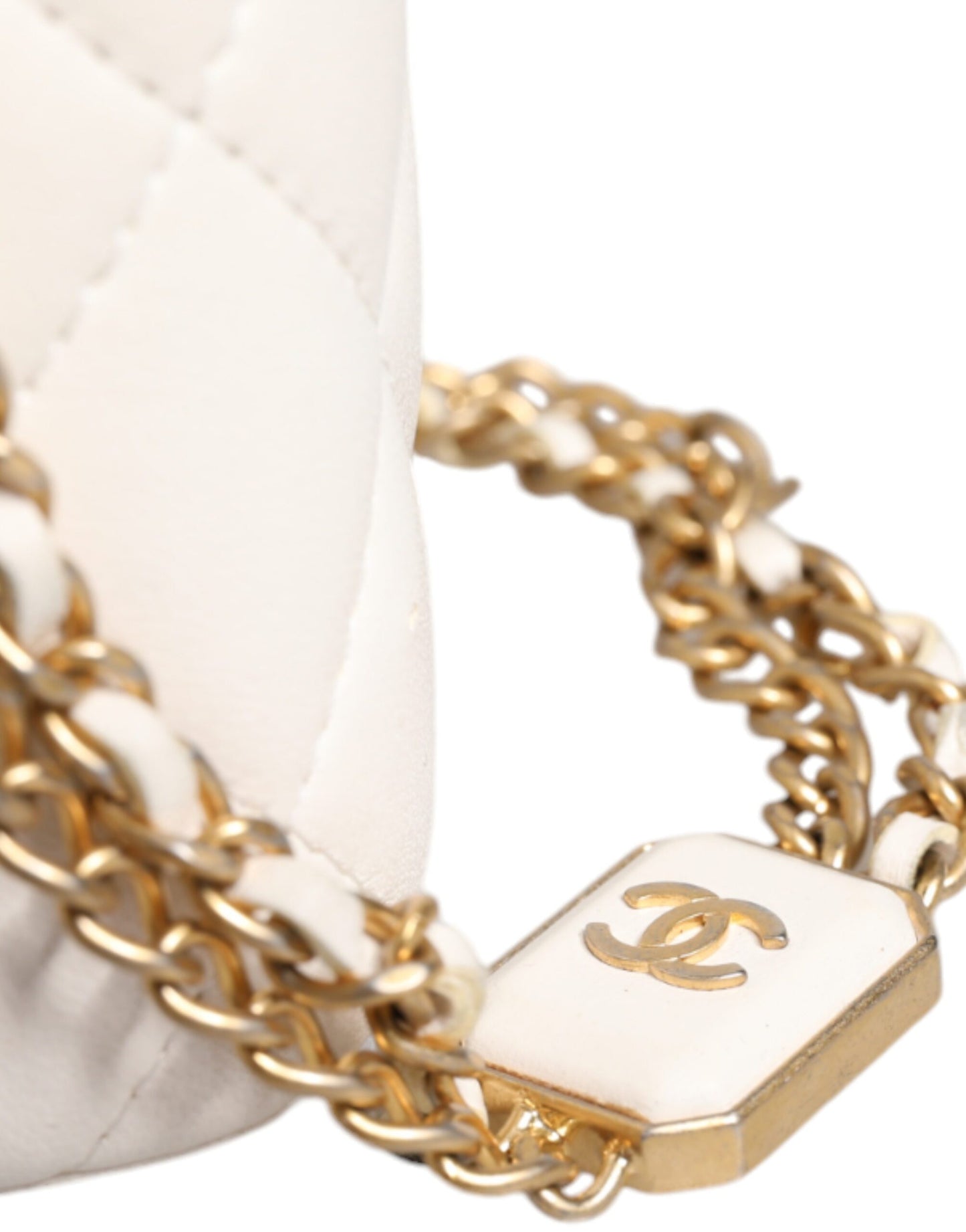 White Matelassé Lambskin Gold Chain Shoulder Bag