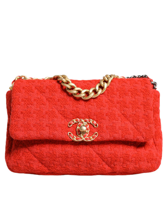 Sac à bandoulière moyen en tweed rouge à 2 voies avec chaîne