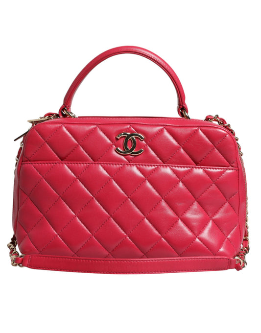 Sac en cuir d'agneau matelassé Pink Seal avec chaîne CC