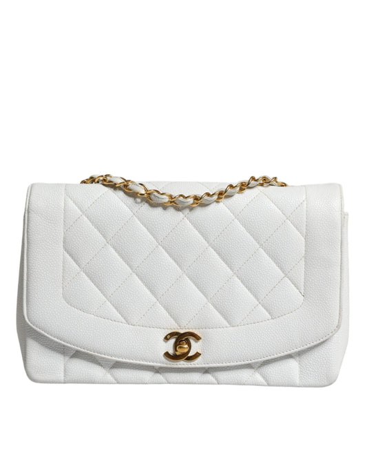 Sac à bandoulière DIANA classique blanc de taille moyenne, porte-monnaie plaqué or