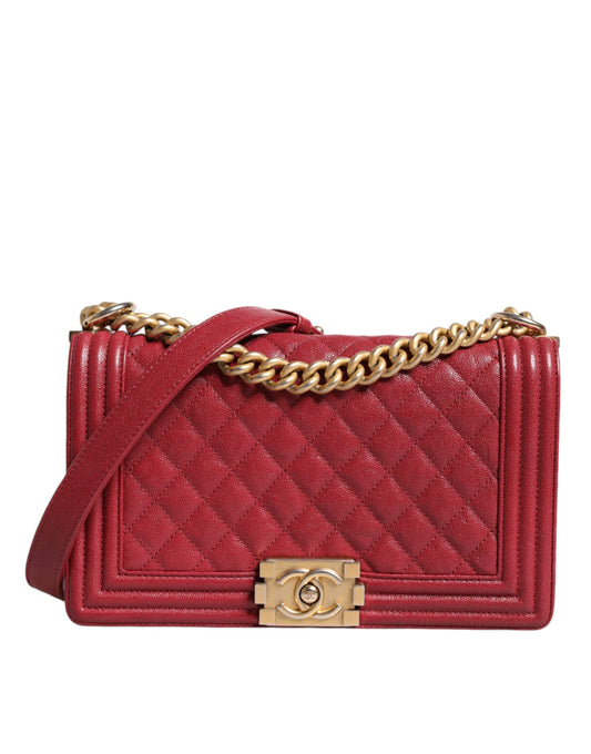Sac à bandoulière moyen en cuir d'agneau rouge avec double chaîne dorée